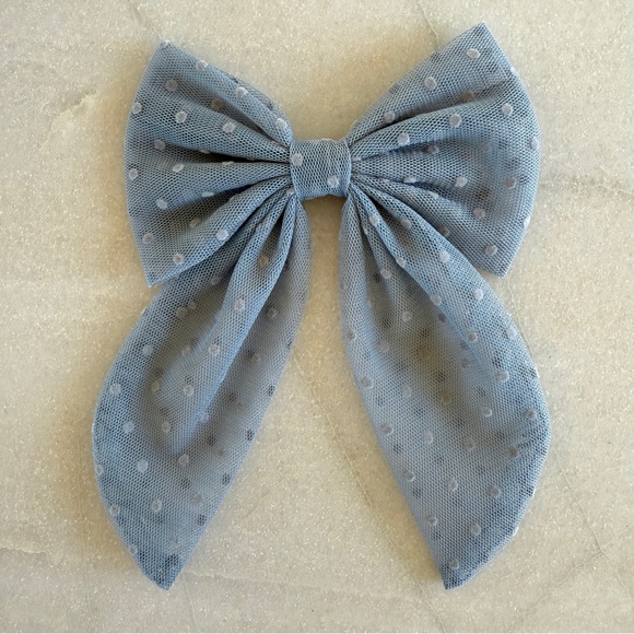NWT Noralee Oversized Blue Polka Dot Tulle Hair Bow | Rylee + Cru - Picture 5 of 6